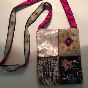 Beaded purse, Beaded and embroidered handbag, pink